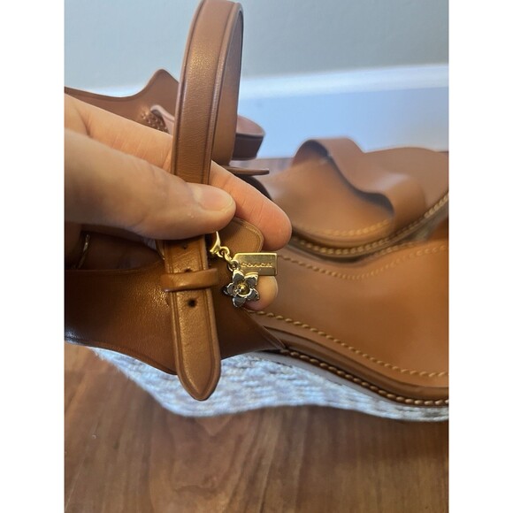 COACH BROWN HIGH ESPADRILLE WEDGE SANDAL STYLE# FG2110 SIZE: 11 B ANKLE CHARMS - Picture 2 of 13